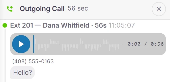 Call details with a playable recording.