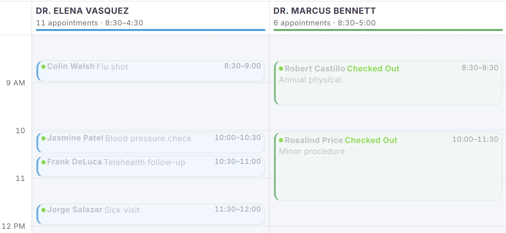A family medicine schedule with two providers.